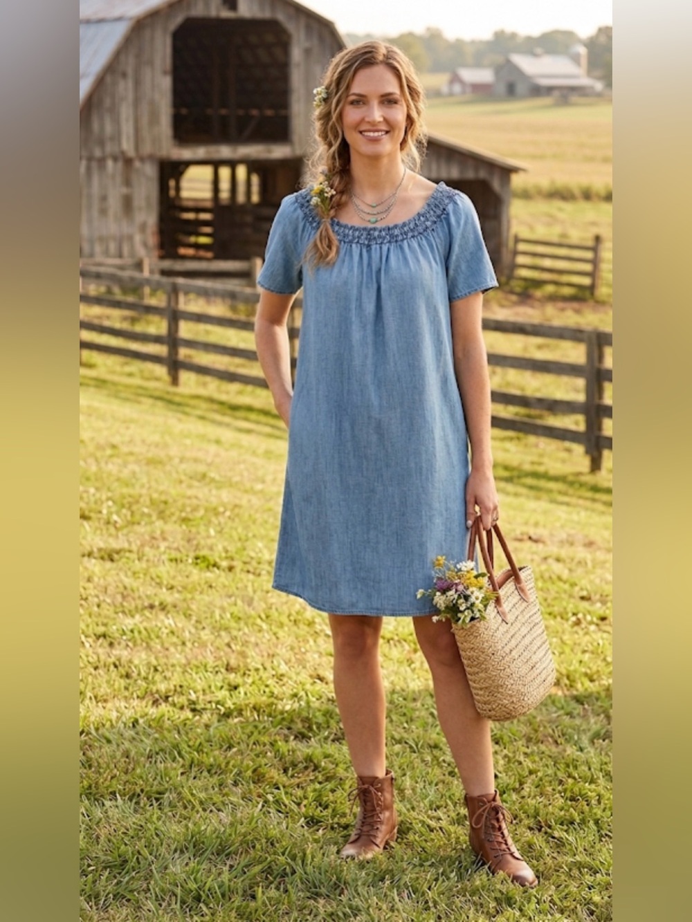 Off-Shoulders Denim Dress 👗